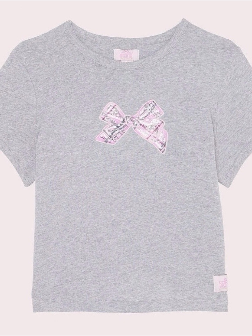 PINK Victoria's Secret Love Shack Fancy Grey Short-Sleeve Tee Pink Sequin Bow